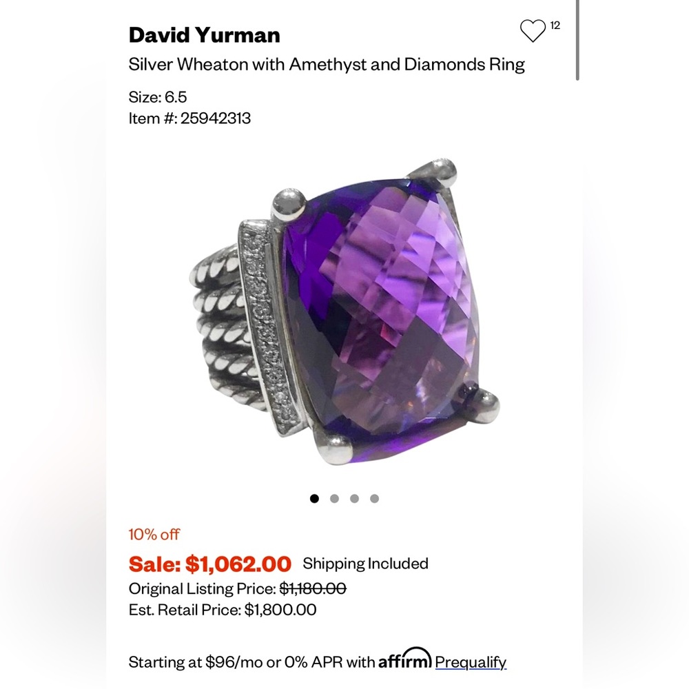 David Yurman Large Wheaton Ring with Amethyst and Diamonds